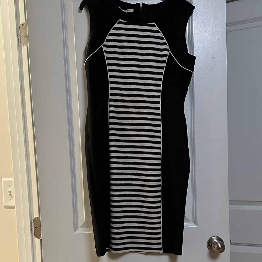 Maggy London Black and White Striped Mini Dress